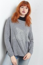 Vintage Star Beaded Patterned Sweater Jumper - Grey - Size Medium M C4