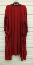 Unusual Long Flowing Deep Red Cotton Unlined Fit And Flare Coat. Freesize