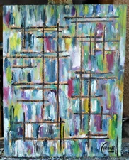 DOWN THE STREET abstract 8x10 oil painting  Wood art original signed Crowell wow