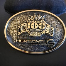 Vintage 1986 Belt Buckle Herschel Corporation 100 Year Agriculture Farming BRASS