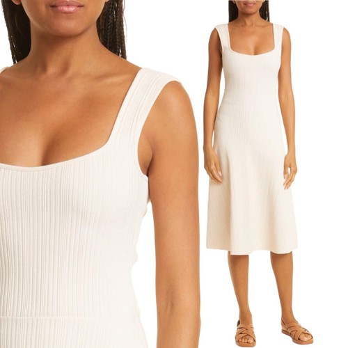 New $245 VINCE Rib Tank Dress Sweetheart-Neck A-Line Midi Pink Light Blush XL