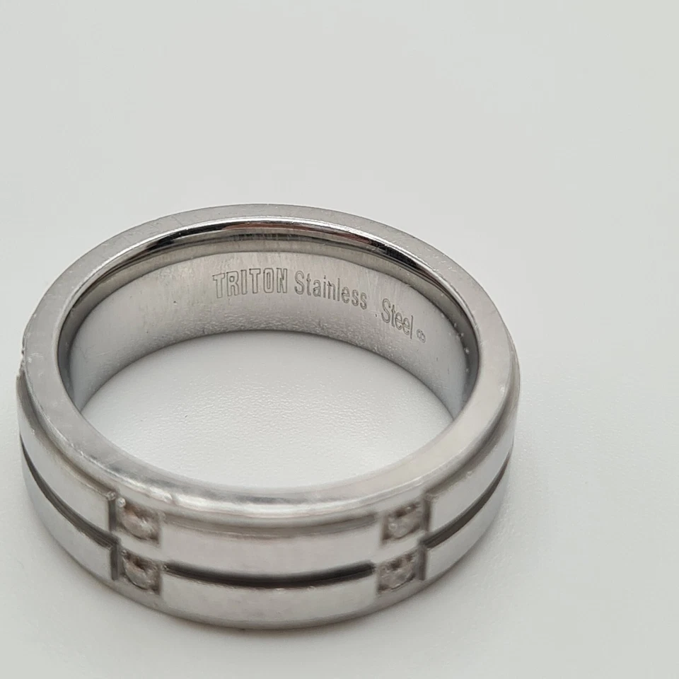 Triton Men's Diamond Wedding Band Ring Stainless Steel US Size 7-7.5 1/6 ct.t.w. - Image 3 of 4