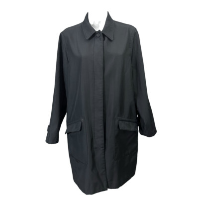 Ralph Lauren Black Button Down Rain Coat Utility Jacket Felt Lined Womens sz L