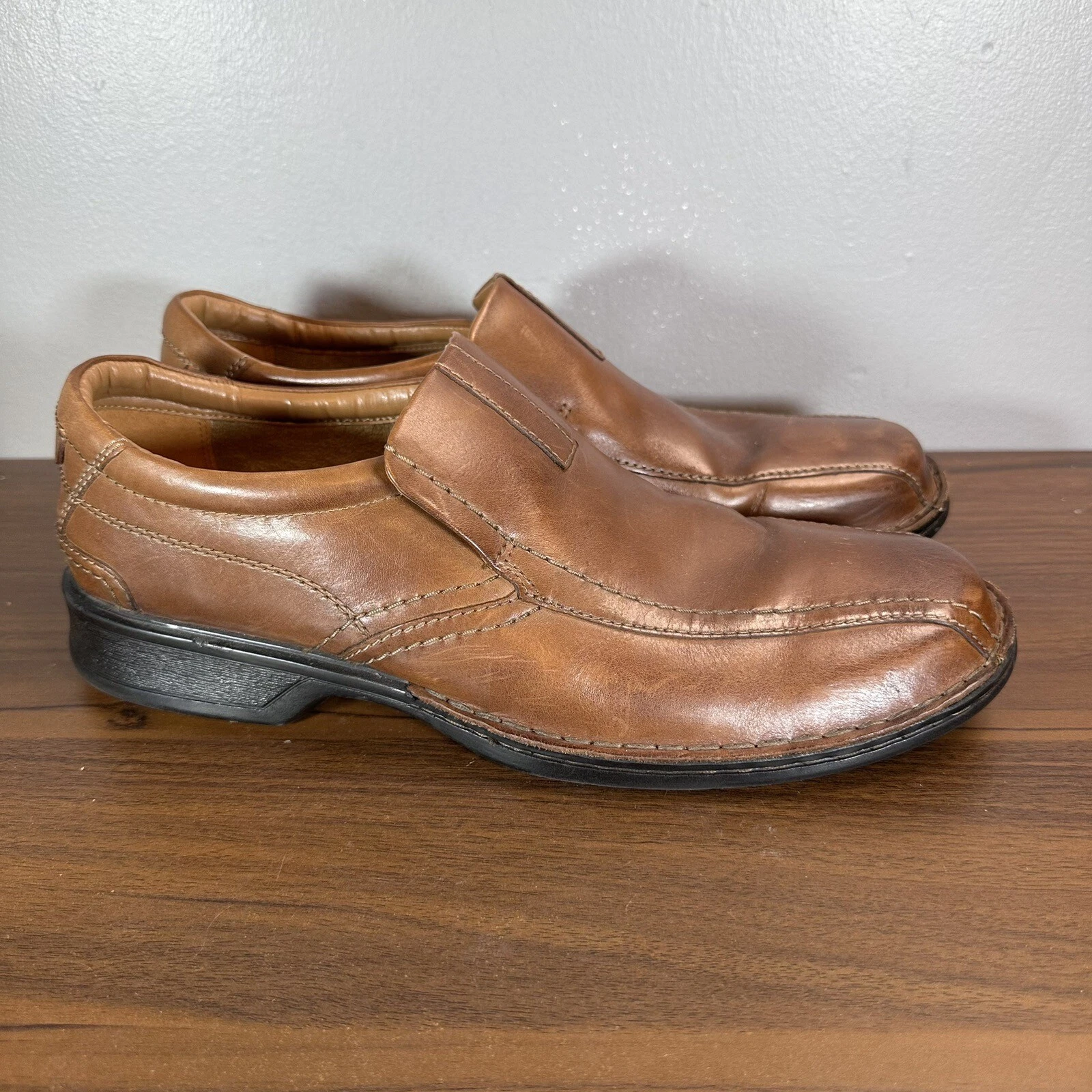 Scarpe Clarks uomo 12 M mocassini eleganti Oxford in pelle marrone slip on casual 14885