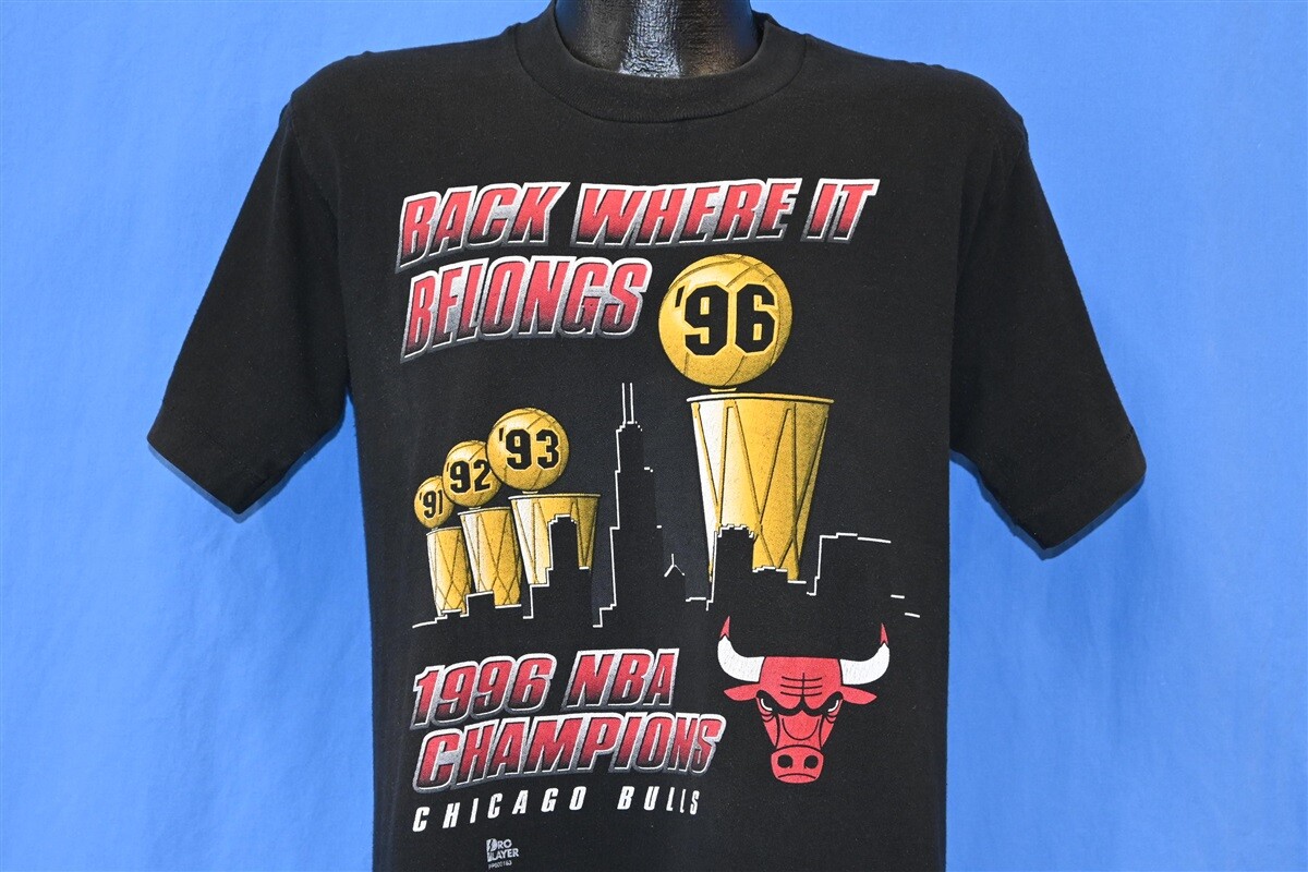 vtg 90s CHICAGO BULLS BACK WHERE IT BELONGS 1996 NBA CHAMP t