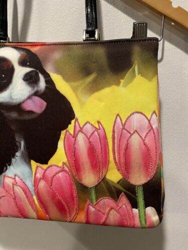 RARE Isabella Fiore King Charles Dog Beaded Canvas Tote Bag Dead stock NWT - Picture 2 of 12