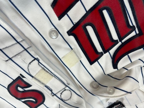 Womens Majestic Twins Size L Pinstripe White Button Embroidered Home Jersey - Picture 13 of 20