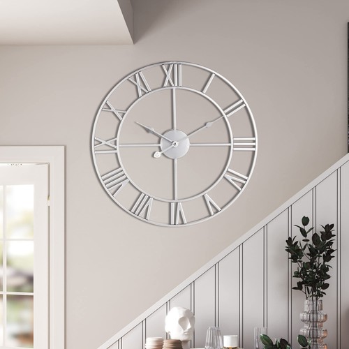 Large Modern Metal Wall Clocks Vintage Round Nearly Silent Little Ticking Bat... - Picture 5 of 8