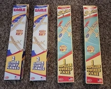 2 Guillows Eagle Balsa Gliders + 2 Guillows Sky Streak Prop Powered Gliders New!