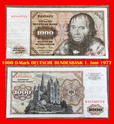 Ⓜ️ 1000 Deutsche Mark ☘️ 1.Juni 1977 DM 💥 Schein Bundesbank 🍄 W 8764972 H 🌐 - Picture 1 of 4