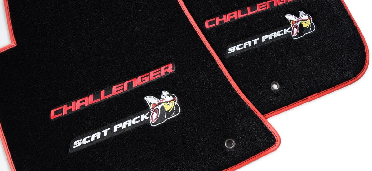 Dodge Challenger SCAT PACK Floor Mats 2PC RED Double Logos Premium