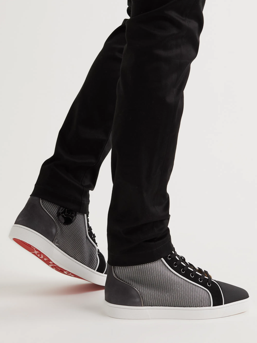 個性的【Louboutin】Louis Orlato ハイトップ スニーカー レザー Christian Louboutin Louis Orlato Flat Black Grey White High