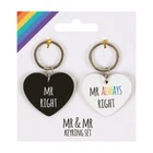 Mr and mr Right Keyring Set - Rainbow Pride Heart Shaped keyring - NEW