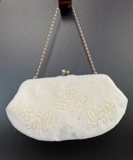 Richere Bag Japan Glass Beaded Ivory Satin Evening Bag Clutch Purse Flowers G5