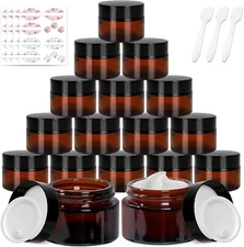 1 Oz Amber Glass Jars,24 Pack Empty Cosmetic Containers with Black Screw Lids