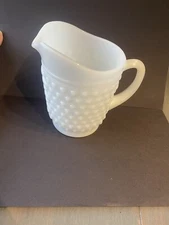 Vintage Fenton White Milk Glass Large 5.5” Hobnail Pitcher