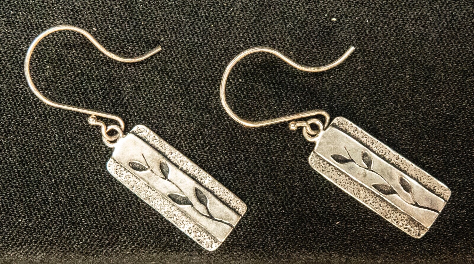 Sterling Silver Dangle Earrings Rectangle with Le… - image 2