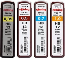 rOtring Tikky Mechanical Pencil Leads, HB Black, 2 Tubes, Choose Size