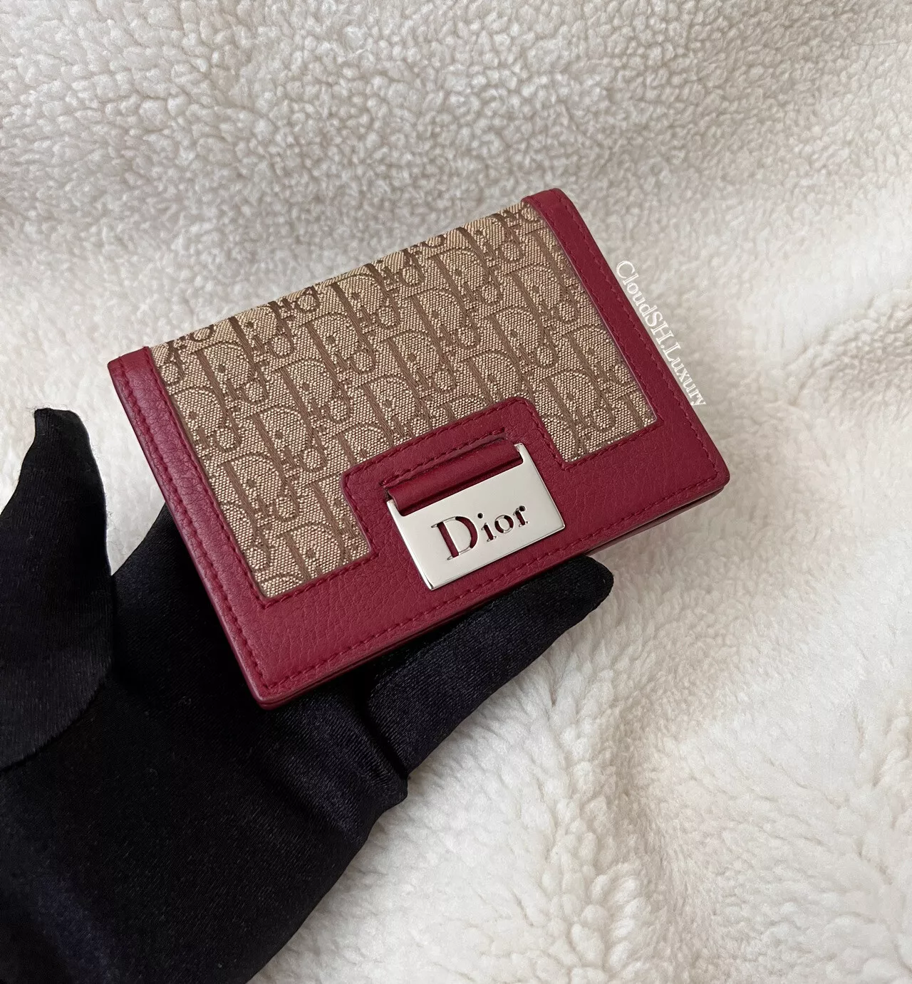 Étui à carte bi pliant vintage authentique logo oblique Dior marron   Excellent état