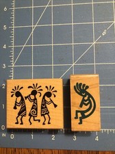 Kokopelli Southwest Native Flute Players Wood Mounted Rubber Stamp Set of 2