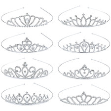 8 Pack Birthday Tiaras, Rhinestone Crystal Princess Crowns, Silver Headbands for