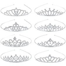 8 Pack Birthday Tiaras, Rhinestone Crystal Princess Crowns, Silver Headbands for