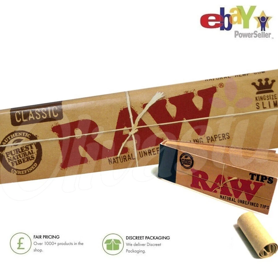 RAW CLASSIC Rolling Papers King Size Slim 110mm with Roach Filter Tips Rizla Kit