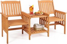 Wooden Jack & Jill Garden Bench Patio Loveseat Companion Chair Table Set Outdoor
