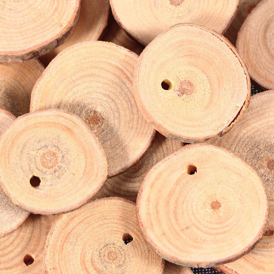 50 piezas discos rebanadas de madera beige con cuerda de yute para artesanía y boda - Imagen 3 de 4