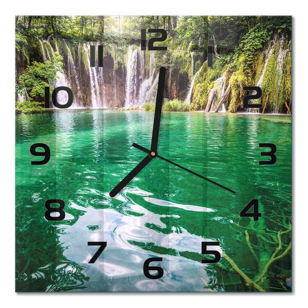 Stilvolle Wanduhr Mit Leisem Uhrwerk Plitvicer Seen Schwarze Zeiger 30X30 Cm-image