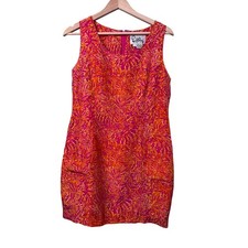 Vintage 90s Lilly Pulitzer 100 Silk Tiger Print Shift Dress Pink Orange Size 8