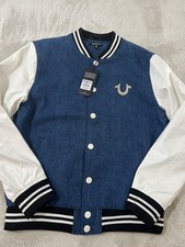 True Religion men's size S Quad Buddha Denim Varsity Jacket NWT