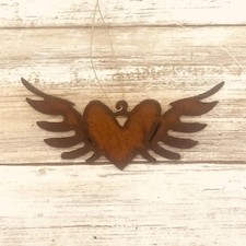 Flying Heart with Wings Rusty Metal Ornament Made in USA