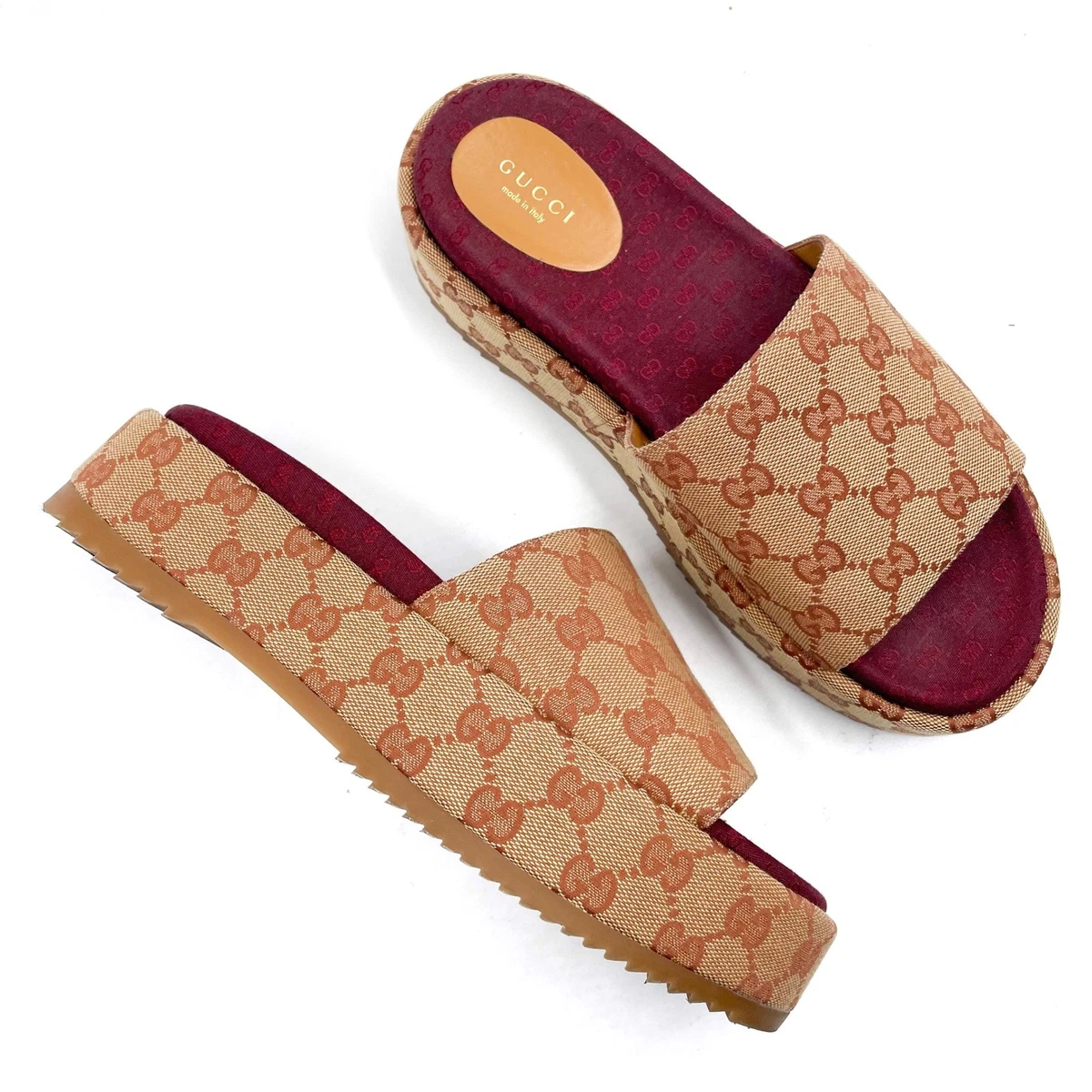 Gucci Brown Sandals with Geometric Design GUCCI Kika logo-embellished webbing and leather-trimmed  main image 4