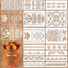 15Pcs Floral Border Corner Stencils for Crafts Mexican Flower Furniture Talavera