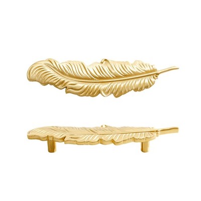 2 PCS Solid Brass Feather Cabinet Drawer Handle Knob Gold Modern Minimalist