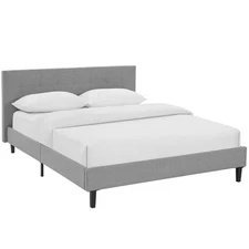 Pemberly Row Full Modern Polyester Fabric and Wood Bed in Light Gray