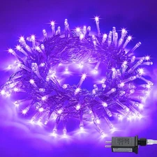 JMEXSUSS 100 LED Purple Halloween String Lights 33ft 8 Modes Indoor/Outdoor