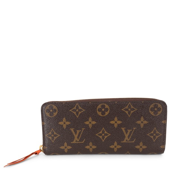 73082 authentische Louis Vuitton Geldbörse orange Monogram Canvas CLEMENCE