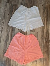 2 Vintage Lace A-line Split Culotte Slip Pants Large USA White Peach