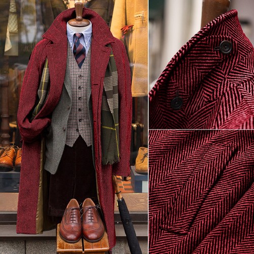 Men Overcoats Herringbone Knee Length Wool Blend Single Breasted Coats Outwear - Picture 33 of 56