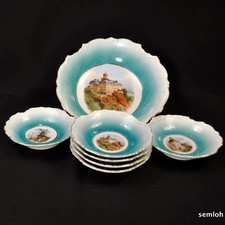 Germany Three Crown China Master & 6 Berry Bowls Castle Scenes w/Gold 1909-1916
