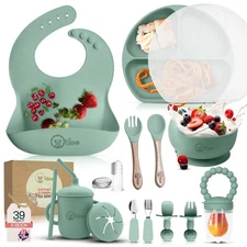 O'doe 17pc Silicone Baby Feeding Set | BPA-Free Suction Plates, Bowls, Utensi...