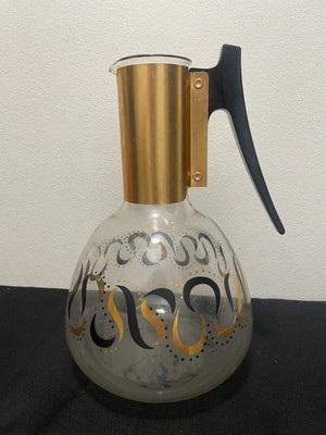 Vintage Colony Glass Carafe Gold Black MCM Atomic Pitcher No Lid