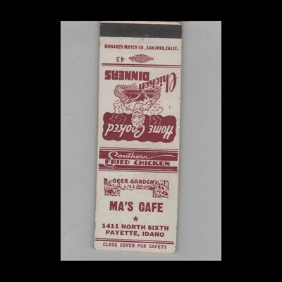 Matchbook Cover Ma's Cafe Payette ID