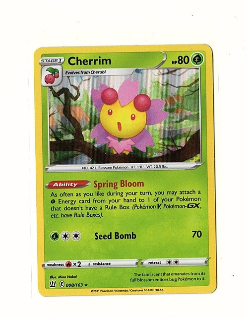 Pokemon TCG Cherrim Holofoil SWSH05: Battle Styles Holo Rare 008/163