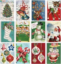 48 Pack Christmas Vintage Watercolor Greeting Cards Santa Snowman Reindeer Blank