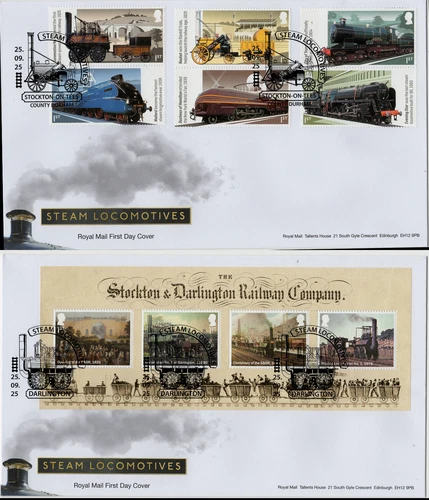 2025 GB STEAM LOCOMOTIVE STAMPS +MINI SHEET FIRST DAY COVERS FDCs *NICE  25.9.25