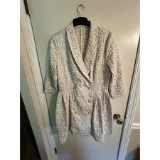 Floral Jacquard Double Breasted Blazer Dress Cream Pearl Buttons Size Large