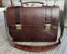 Vintage Brown Leather Messenger Laptop Briefcase w/Laptop Insert